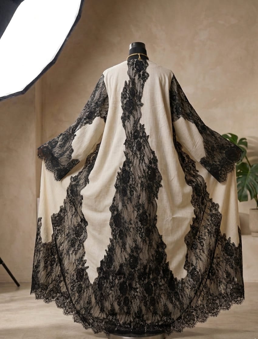 Beige French Lace Abaya