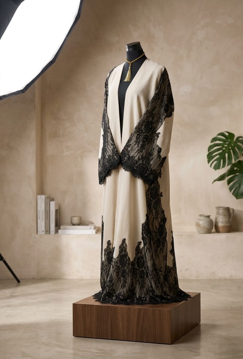Beige French Lace Abaya
